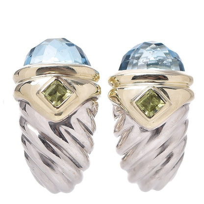 David Yurman Sterling Silver 14K Yellow Gold Blue Topaz Peridot Thoroughbred Shrimp Earrings 1 of 4