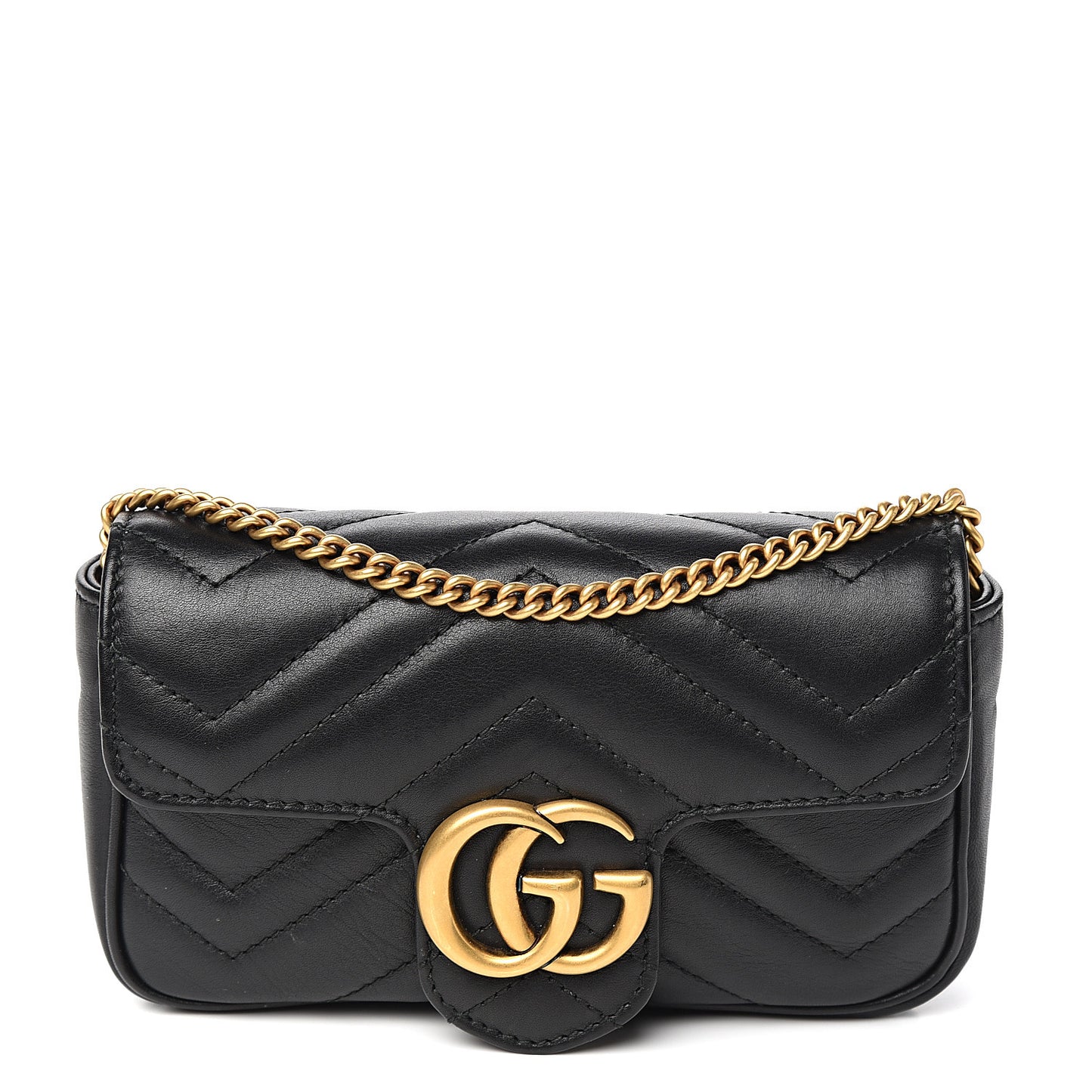 Calfskin Matelasse Super Mini GG Marmont Shoulder Bag Black