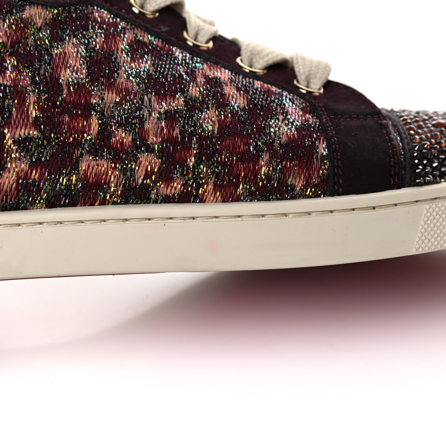 Christian Louboutin Crystal Metallic Suede Peacock Woven Lurex Gondolastrass Sneakers 36.5 Burgundy 13 of 14