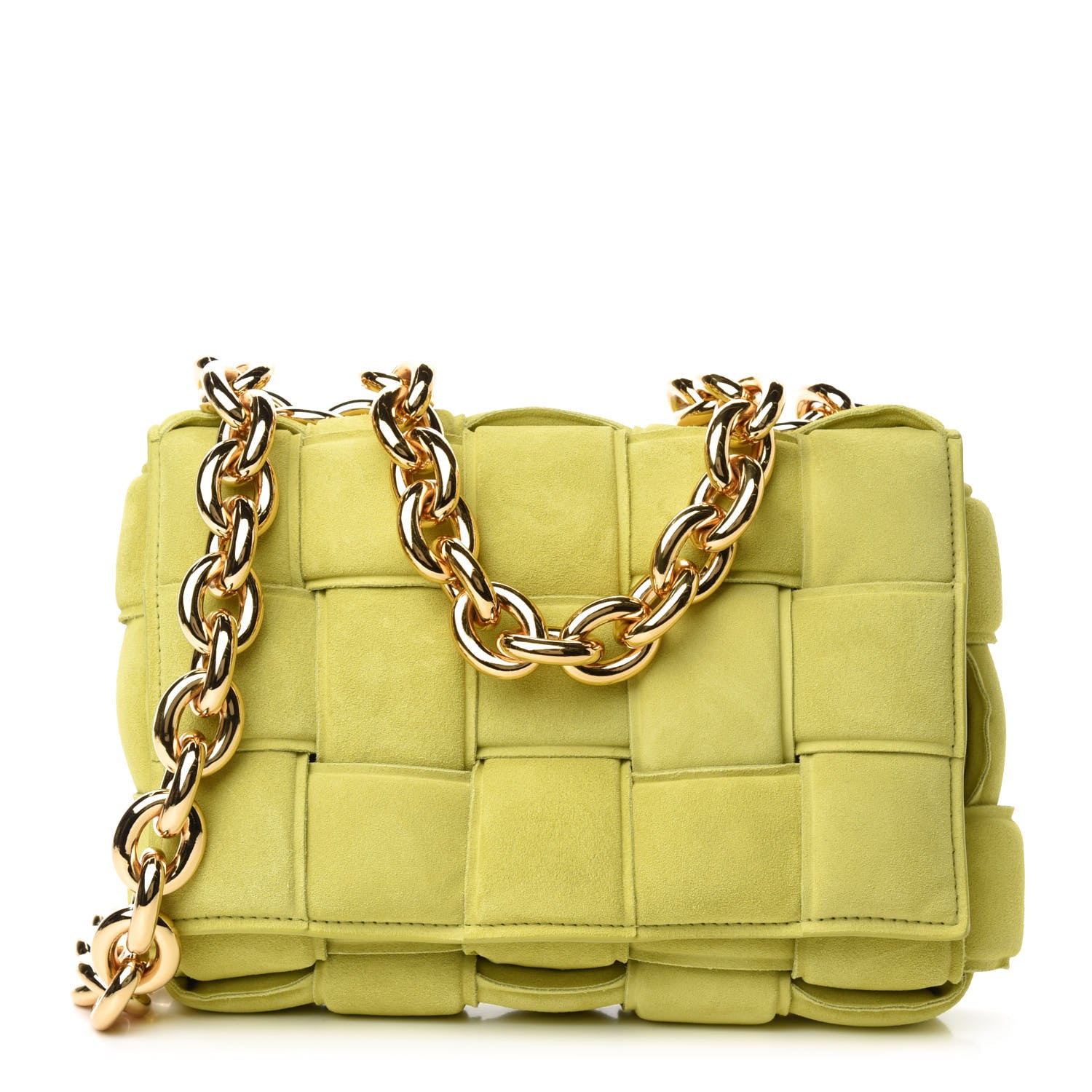 Bottega Veneta Suede Maxi Intrecciato Padded Chain Cassette Crossbody Bag Kiwi 1 of 12