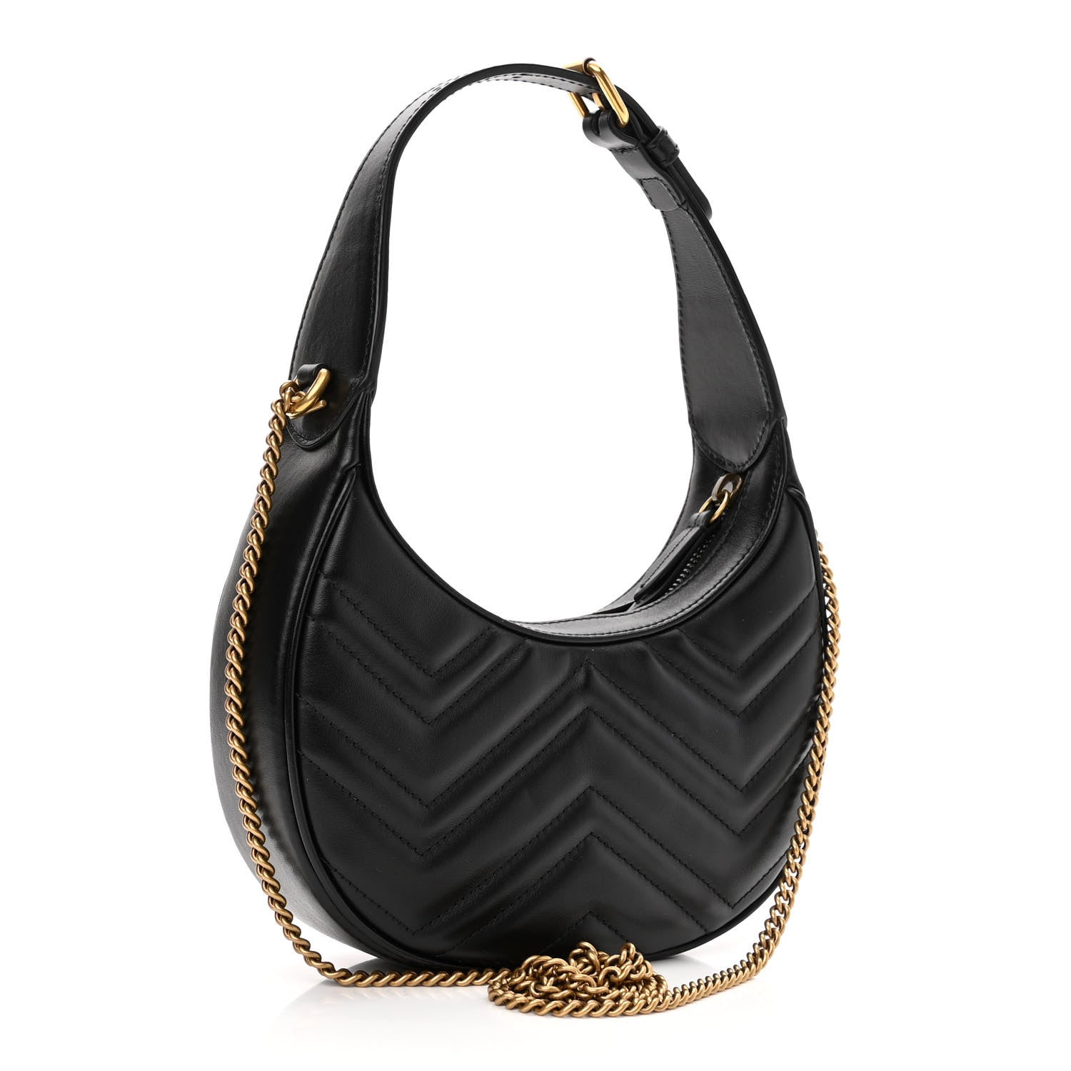 Gucci Calfskin Matelasse Chevron Mini GG Marmont Half Moon Hobo Black 3 of 10