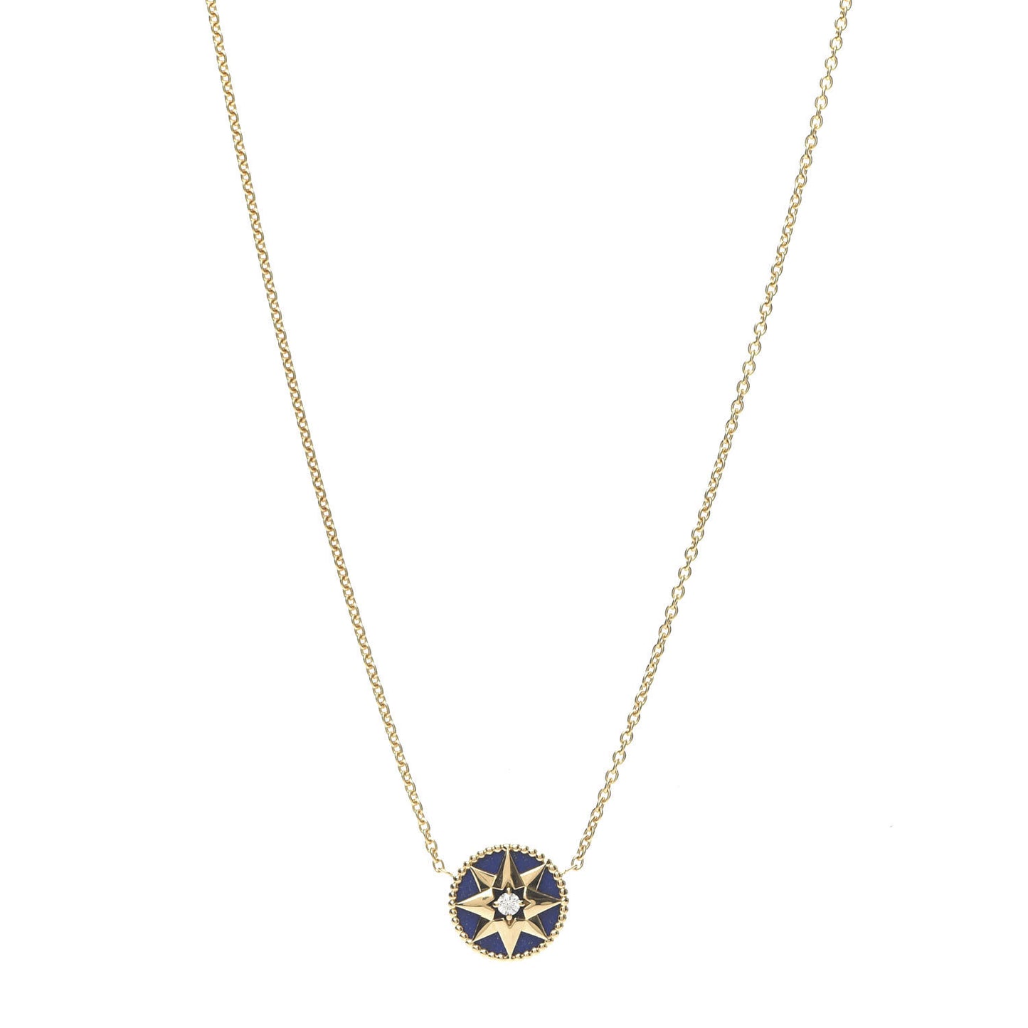 18K Yellow Gold Diamond Lapis Lazuli Rose Des Vents Necklace