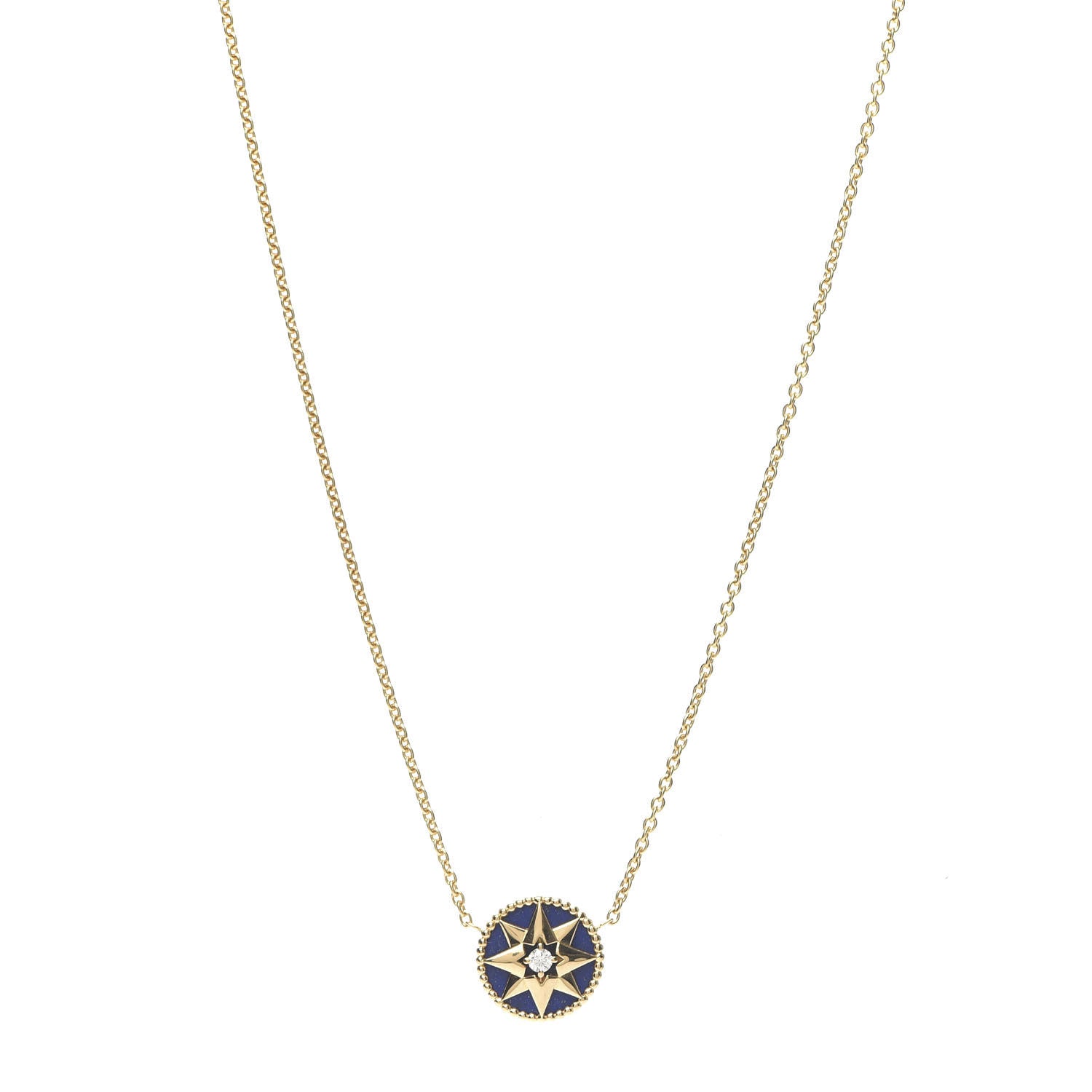 Christian Dior 18K Yellow Gold Diamond Lapis Lazuli Rose Des Vents Necklace 1 of 7