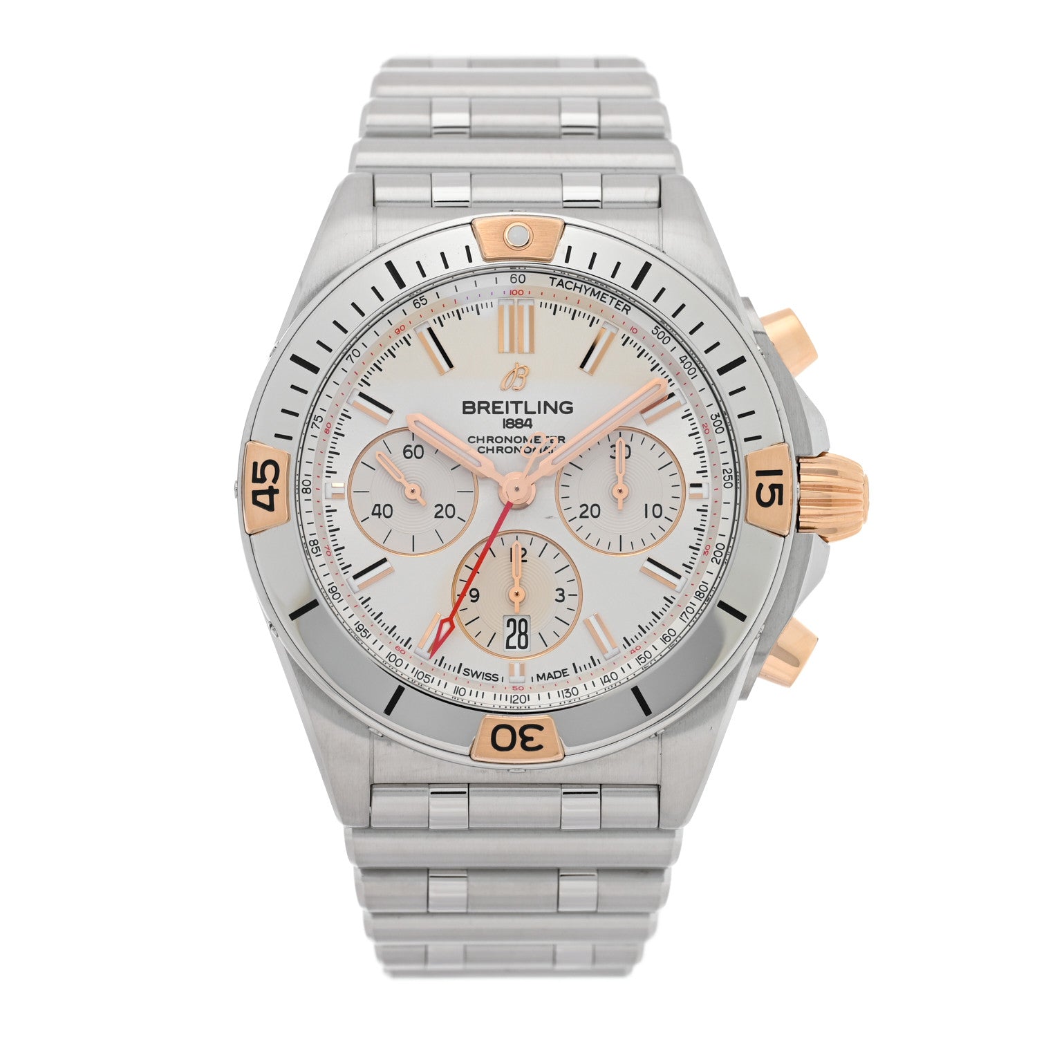 Breitling Stainless Steel 18K Rose Gold 42mm Chronomat B01 Automatic Watch Silver IB0134 1 of 5