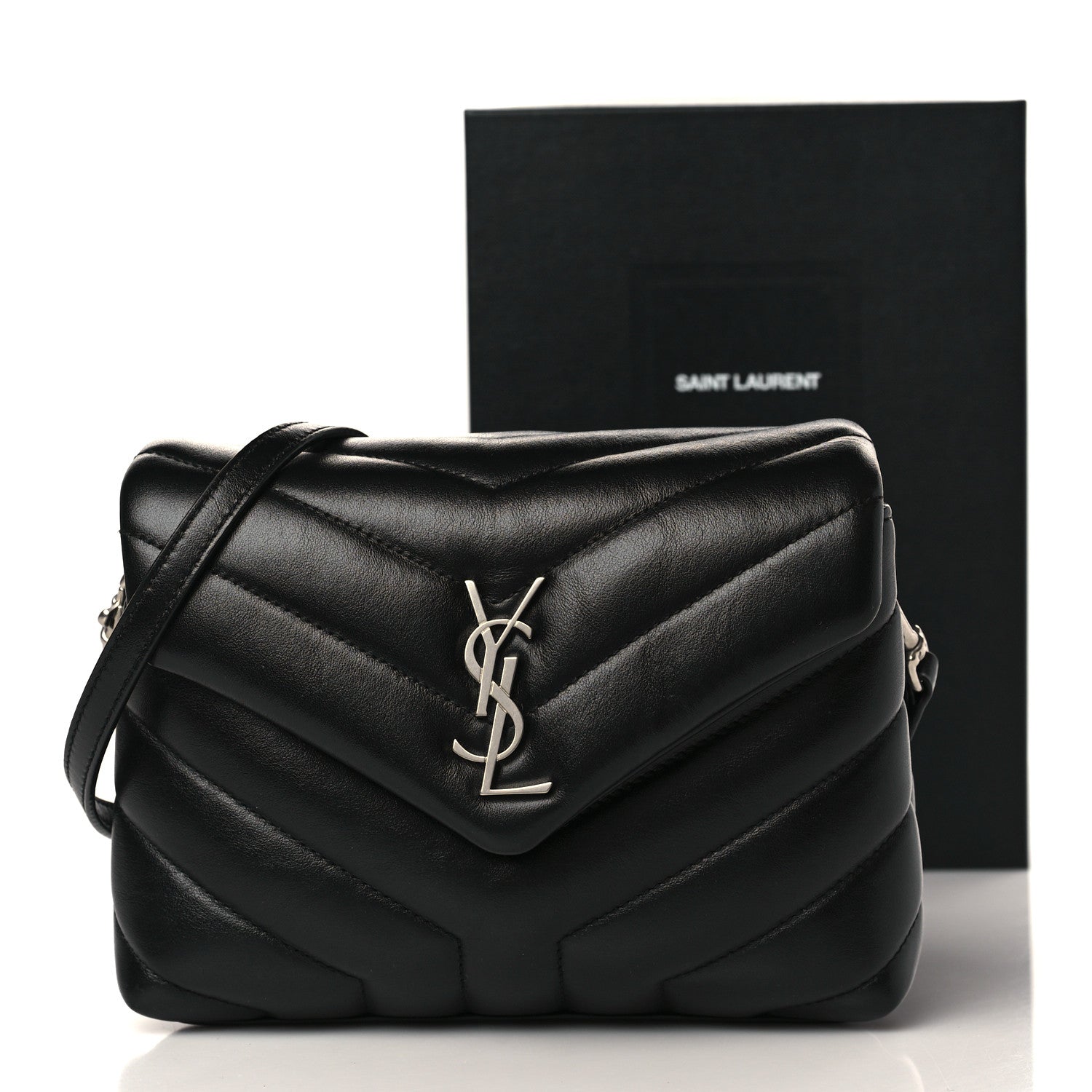 Saint Laurent Calfskin Y Quilted Monogram Toy Loulou Crossbody Bag Black 10 of 10