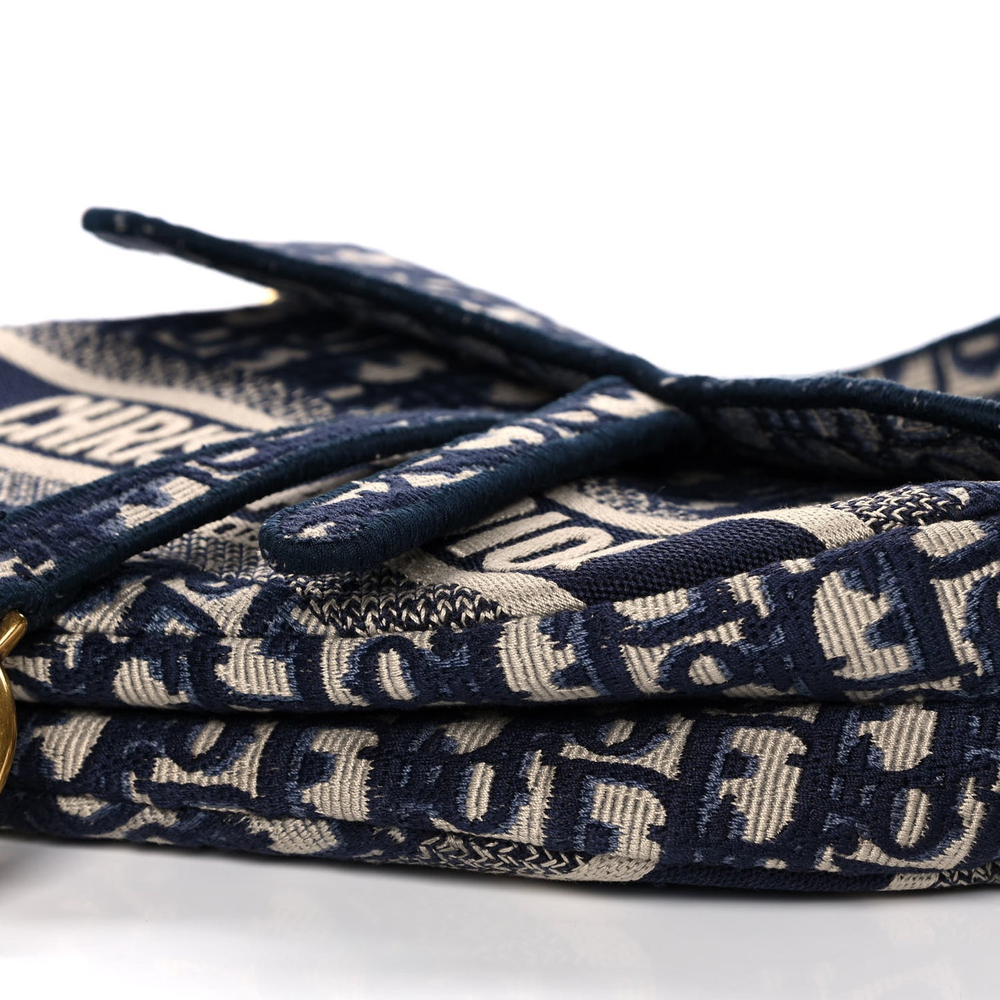 Oblique Embroidered Saddle Bag Blue