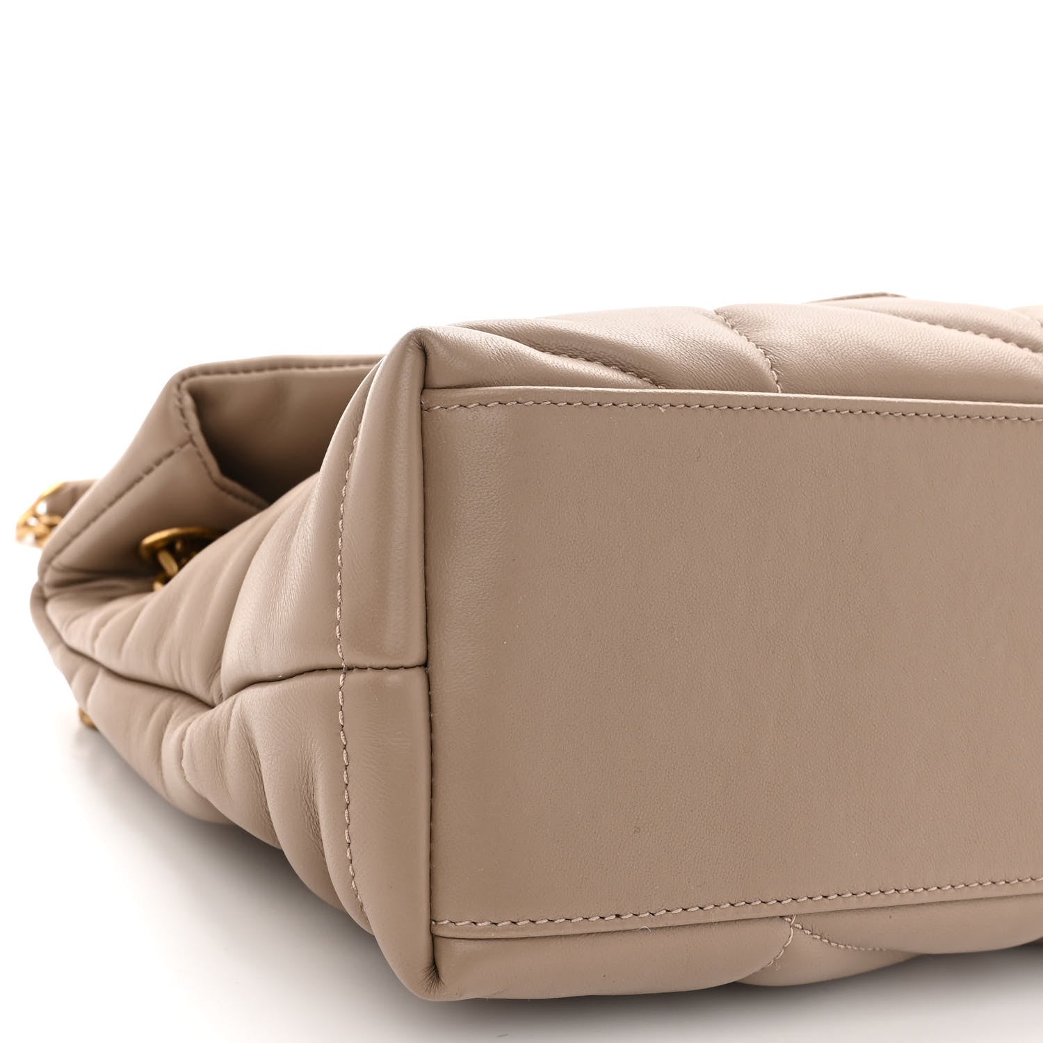 Saint Laurent Lambskin Quilted Small Loulou Puffer Monogram Chain Satchel Dark Beige 8 of 9