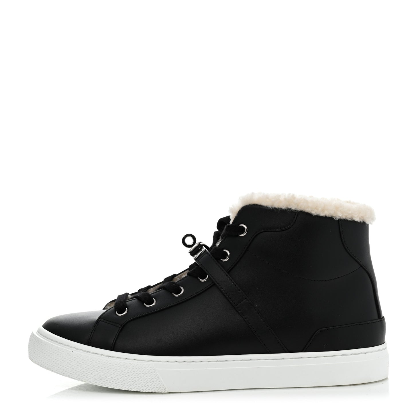 Calfskin Shearling High-Top Day Sneakers 40 Black Ecru
