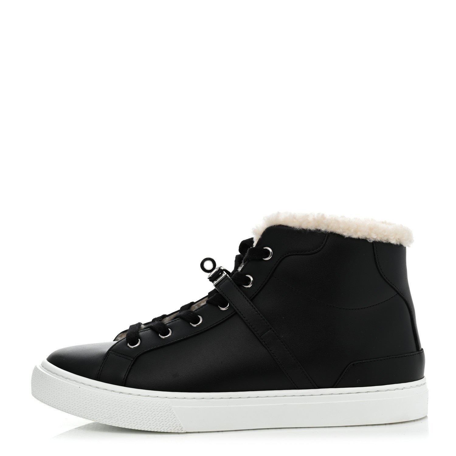 Hermes Calfskin Shearling High-Top Day Sneakers 40 Black Ecru 1 of 8