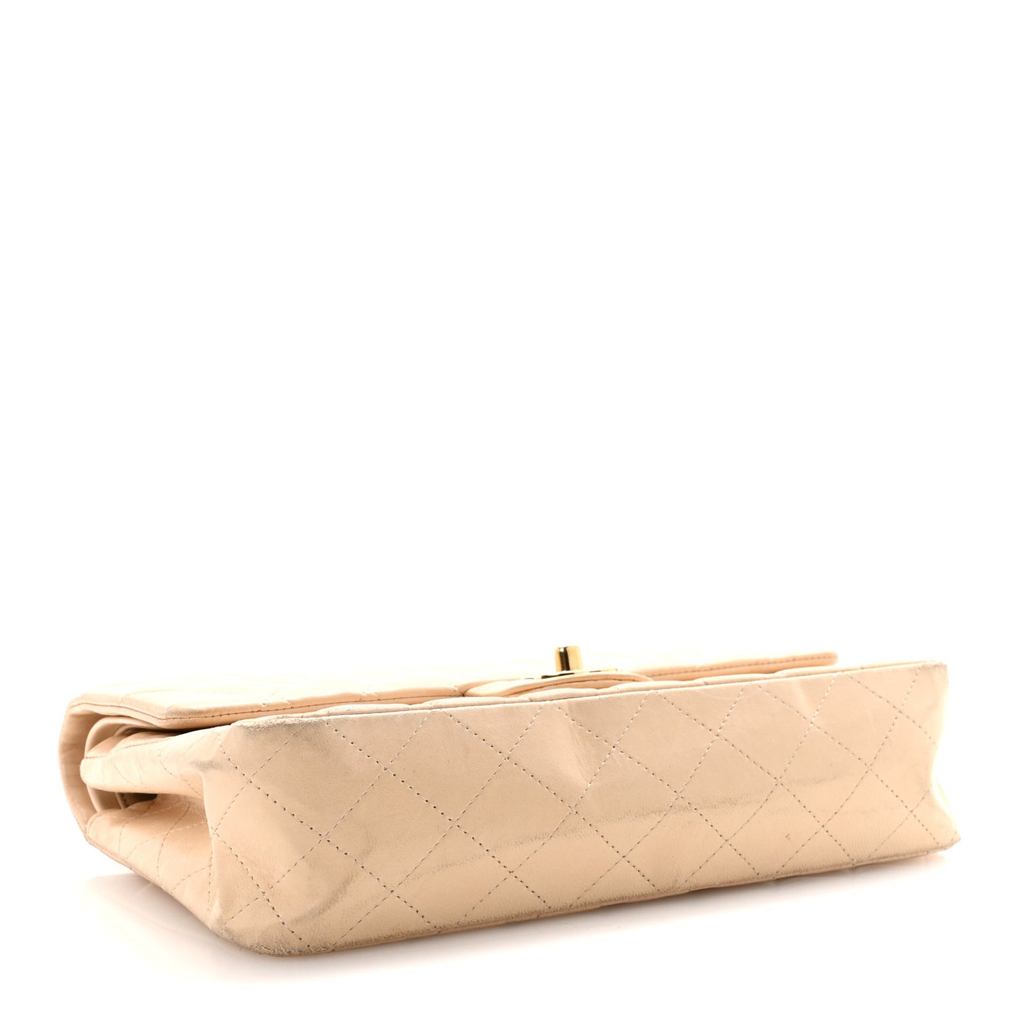 Lambskin Quilted Medium Double Flap Beige