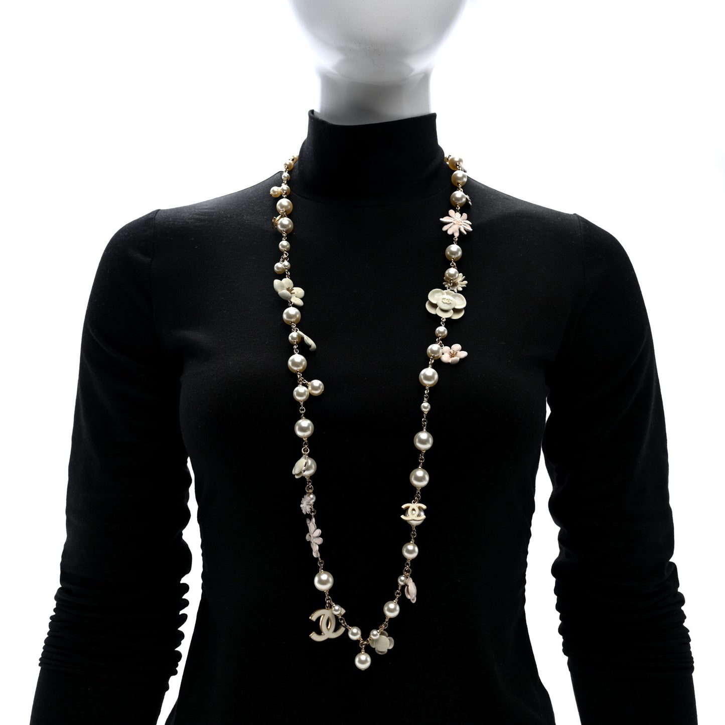 Pearl Enamel CC Camellia Necklace White Gold