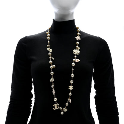Chanel Pearl Enamel CC Camellia Necklace White Gold 2 of 4