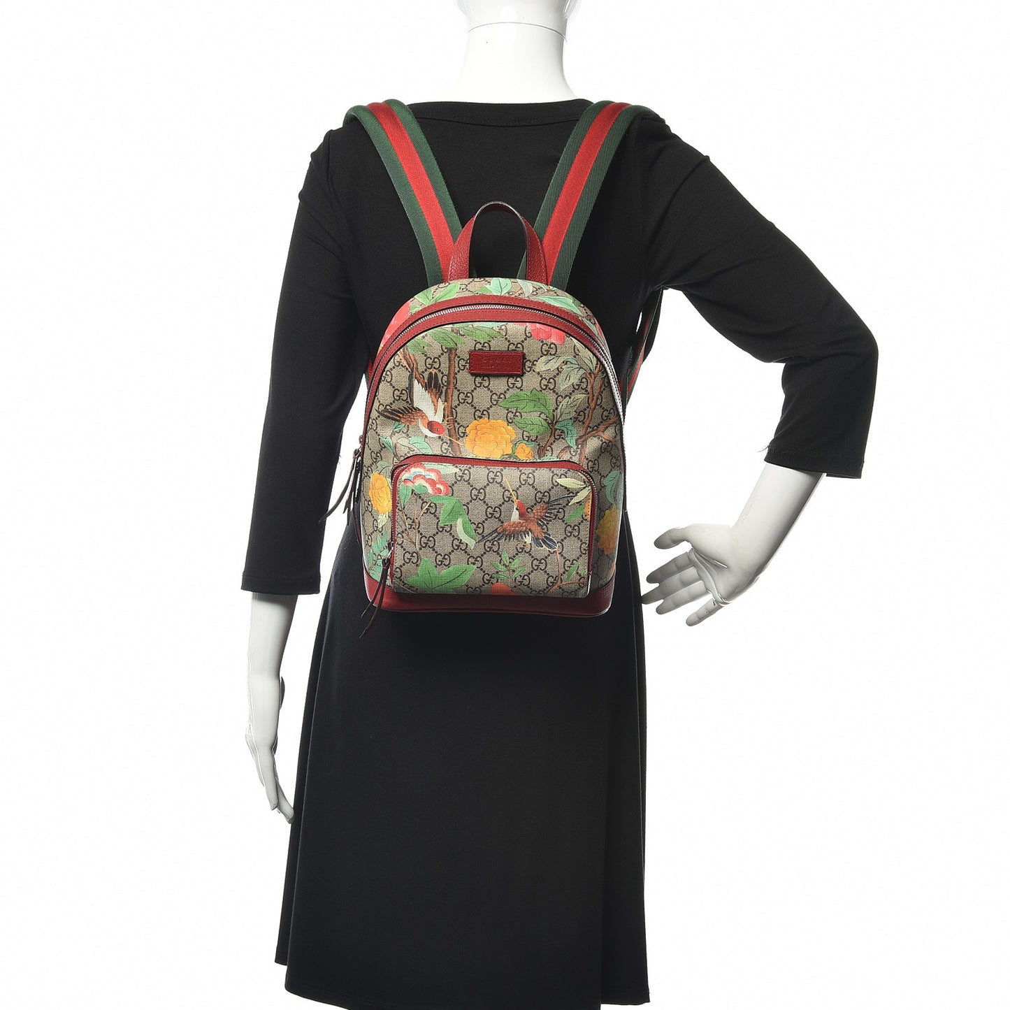 GG Supreme Monogram Tian Web Small Day Backpack Beige Multicolor Red