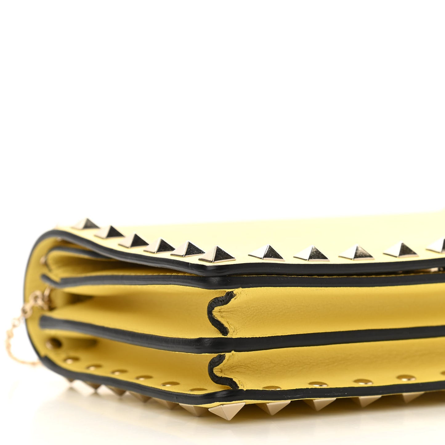 Calfskin Rockstud Wallet on Chain Light Yellow