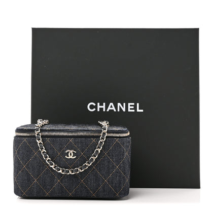 Chanel Denim Quilted Small Vanity Case With Chain Dark Blue Orange 11 of 11