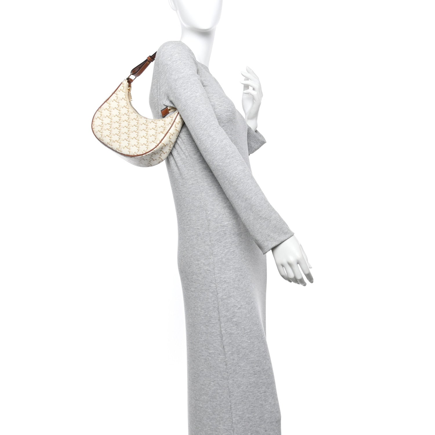 Celine Canvas Calfskin Ava Triomphe Shoulder Bag White 2 of 12