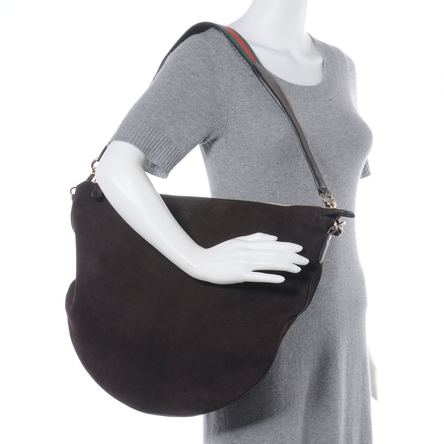 Gucci Nubuck Suede Large Web Messenger Bag Dark Brown 2 of 10