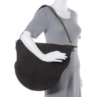 Gucci Nubuck Suede Large Web Messenger Bag Dark Brown 2 of 10