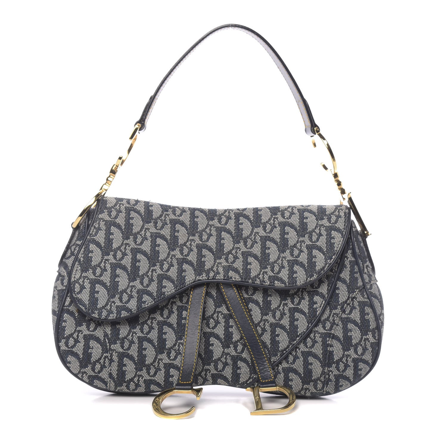 Christian Dior Monogram Double Saddle Bag Navy Blue 1 of 10