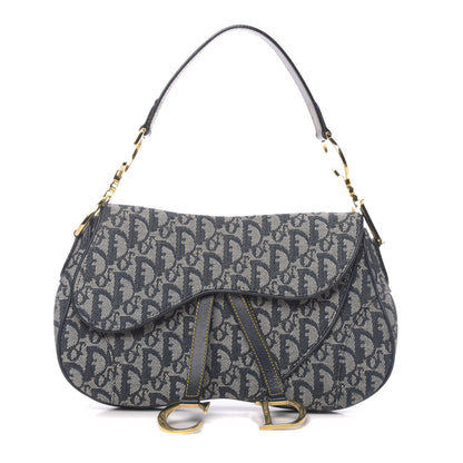 Christian Dior Monogram Double Saddle Bag Navy Blue 1 of 10