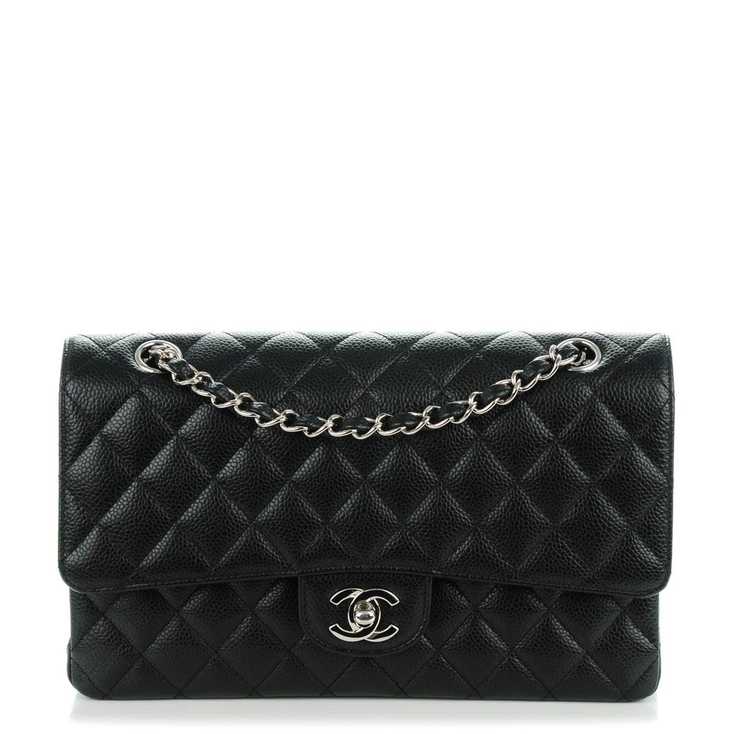 Caviar Quilted Medium Double Flap Black
