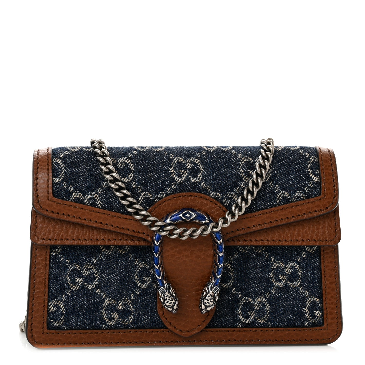 Gucci New Denim GG Monogram Dollar Calfskin Enamel Super Mini Dionysus Shoulder Bag Blue Tea Cuir Epilog Electric Blue 1 of 11