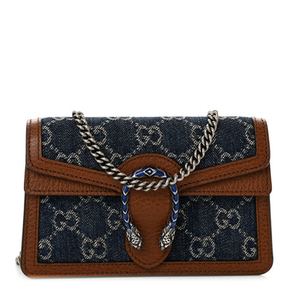 Gucci New Denim GG Monogram Dollar Calfskin Enamel Super Mini Dionysus Shoulder Bag Blue Tea Cuir Epilog Electric Blue 1 of 11