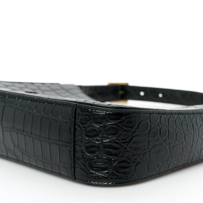 Saint Laurent Calfskin Crocodile Embossed Le 5 A 7 Hobo Black 10 of 11
