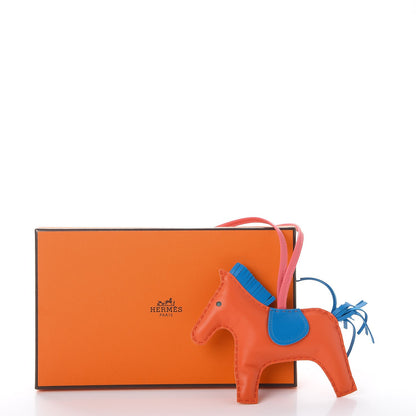 Hermes Milo Lambskin Grigri Rodeo Horse Bag Charm MM Orange Poppy Bleu Izmir Rose Azalee 4 of 4