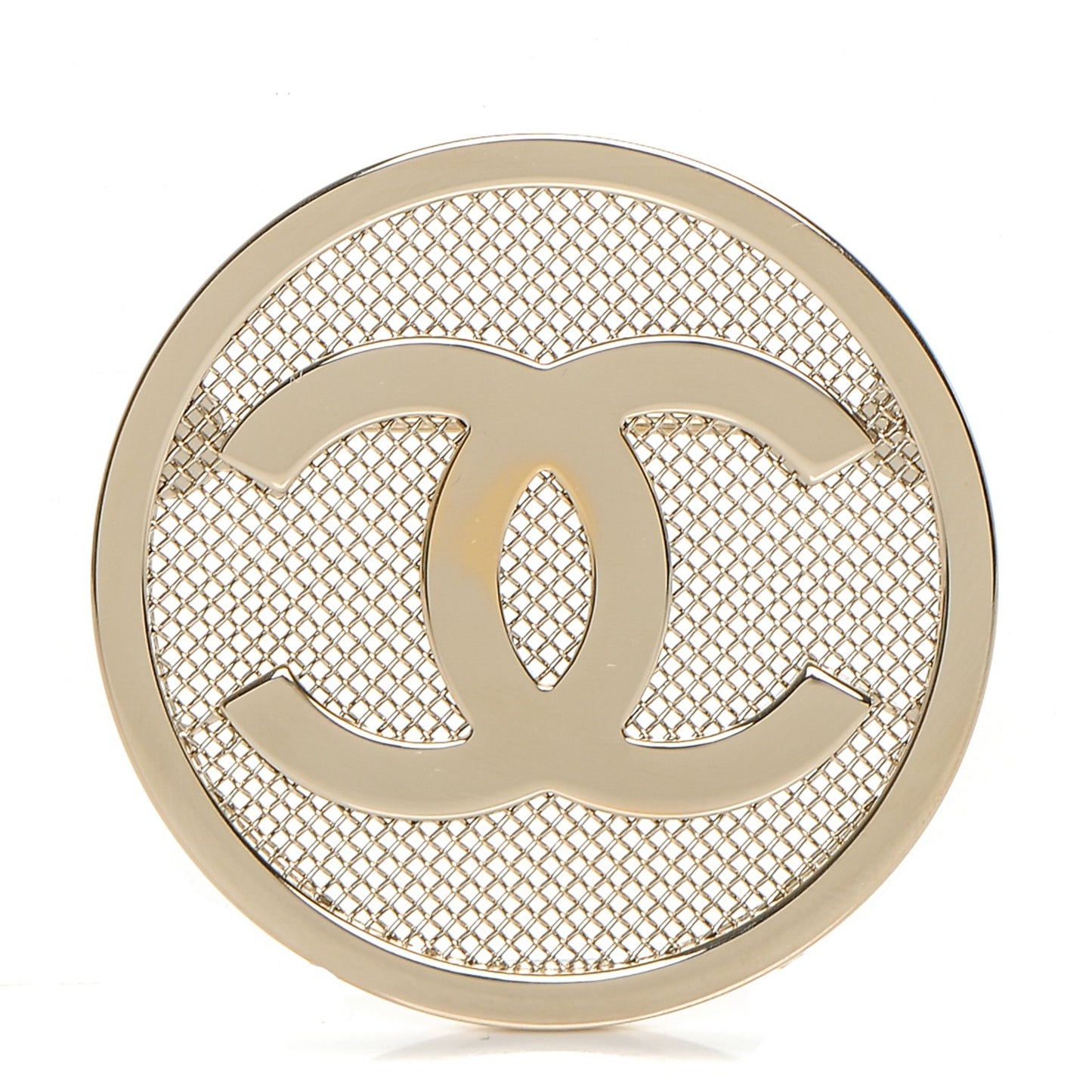 Mesh Circle CC Brooch Gold