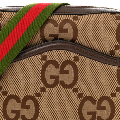 Gucci Monogram Jumbo GG Textured Dollar Calfskin Web Messenger Shoulder Bag Camel Ebony New Acero 8 of 10
