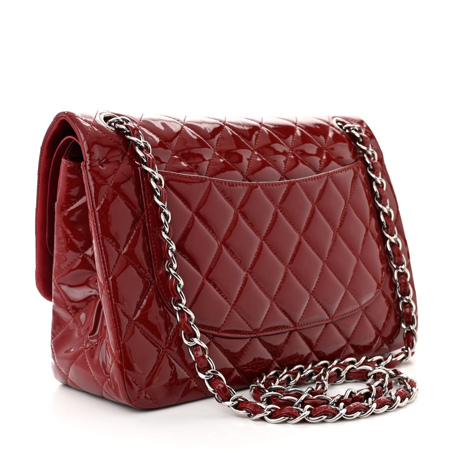 Patent Calfskin Quilted Jumbo Double Flap Red