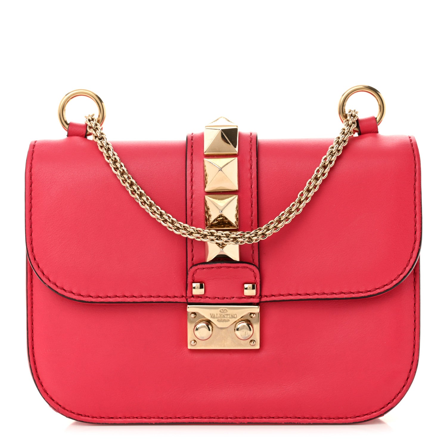 Valentino Garavani Vitello Small Glam Lock Rockstud Flap Deep Fuxia 1 of 11