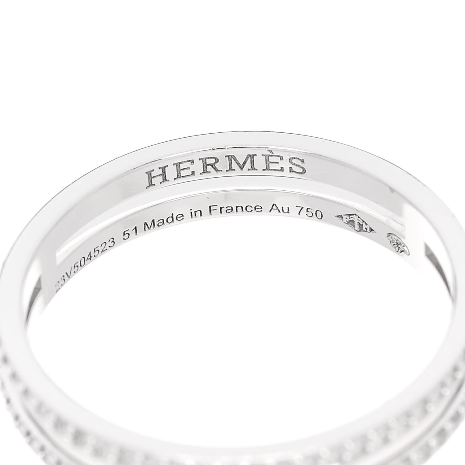 Hermes 18K White Gold Diamond Ariane Wedding Band Ring 51 5.75 4 of 5