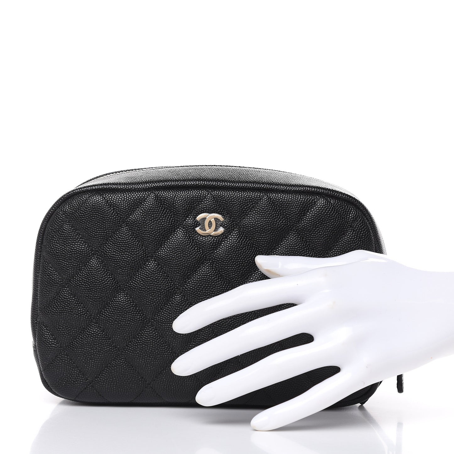 Caviar Quilted Curvy Pouch Cosmetic Case Black