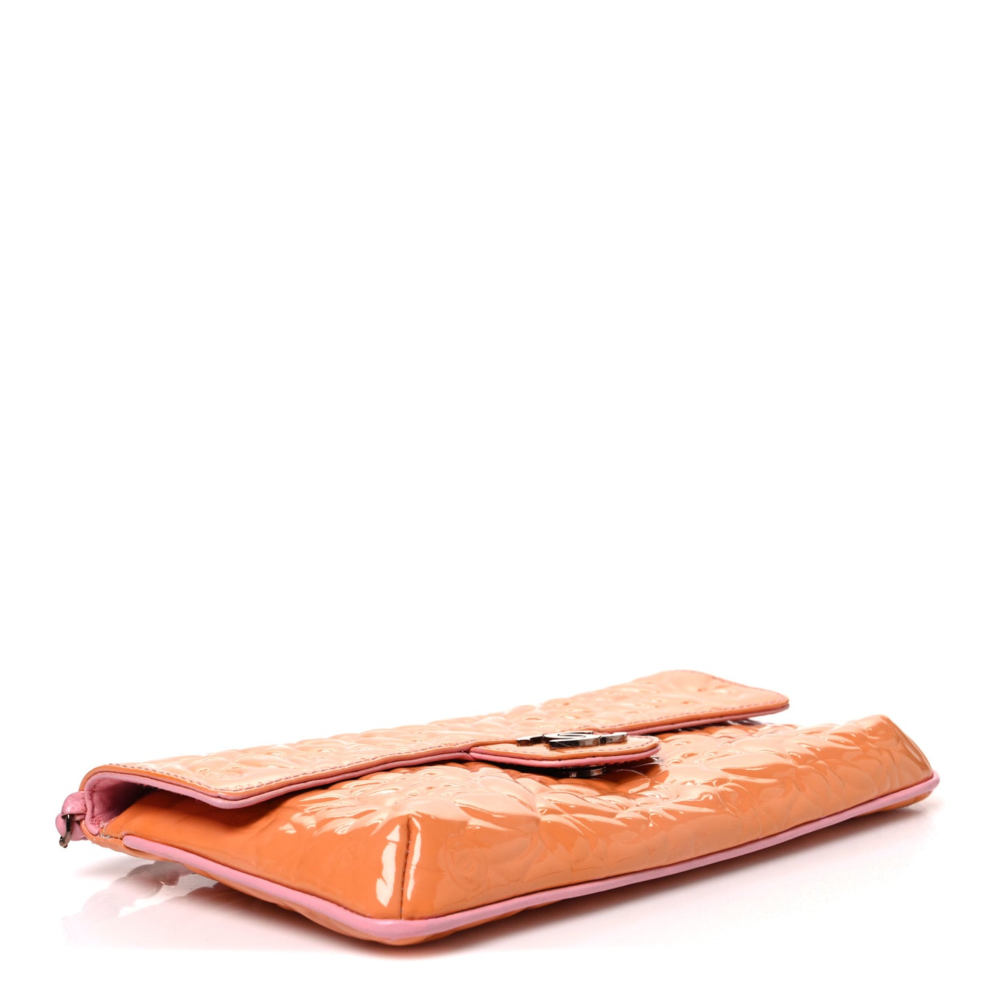 Patent Calfskin Camellia Embossed Flap Pink