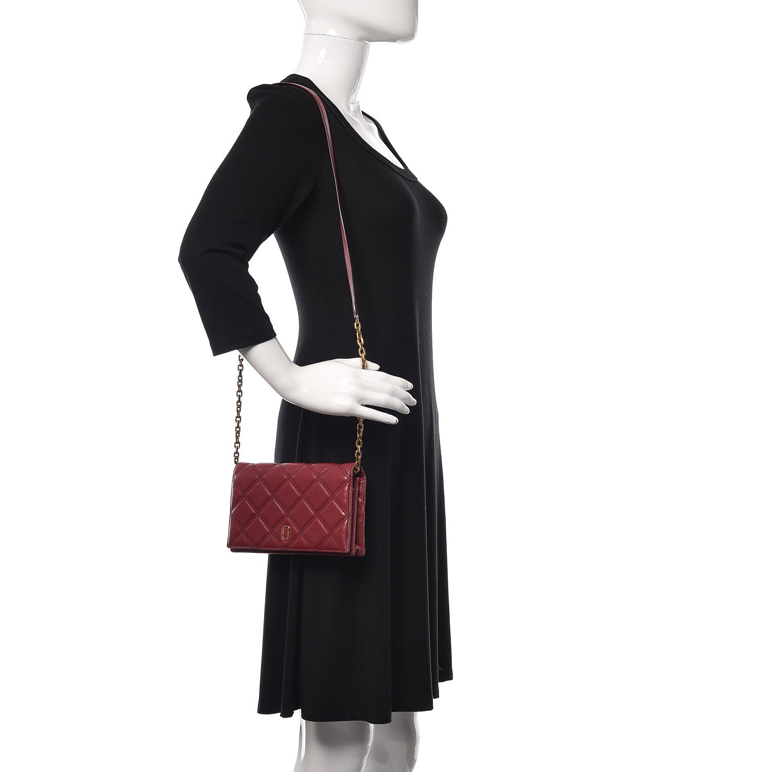 Marc Jacobs Lambskin Matelasse Double J Wallet On Chain Red 2 of 16