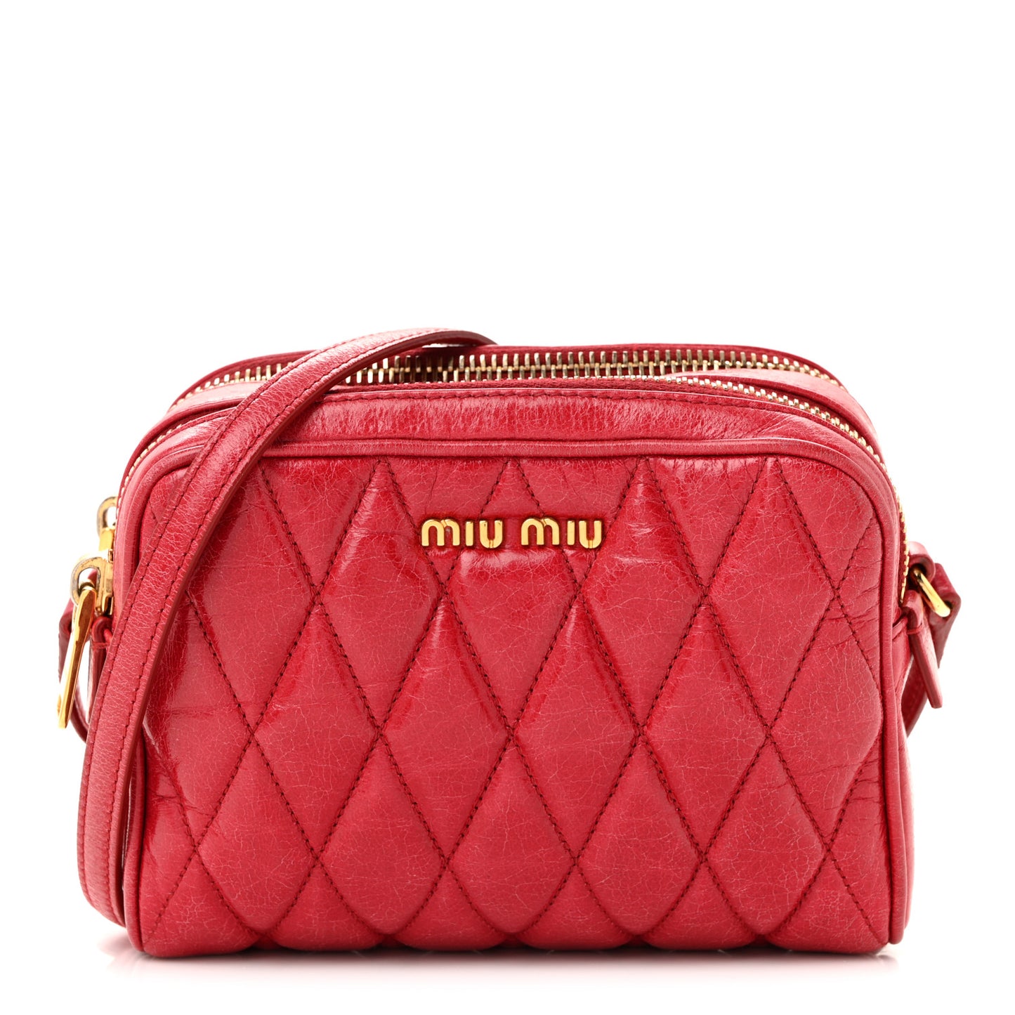 Vitello Shine Quilted Camera Bag Cherry