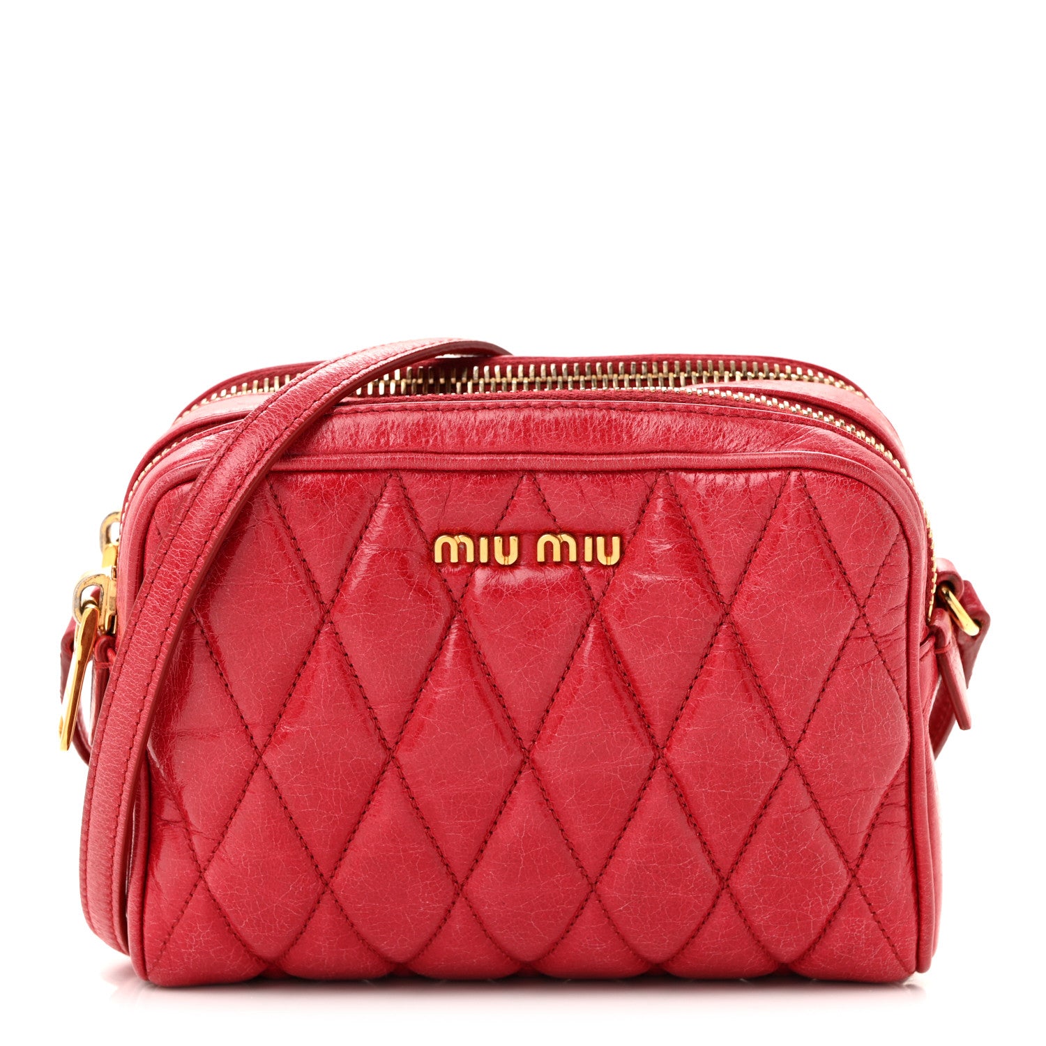 Miu Miu Vitello Shine Quilted Camera Bag Cherry 1 of 16