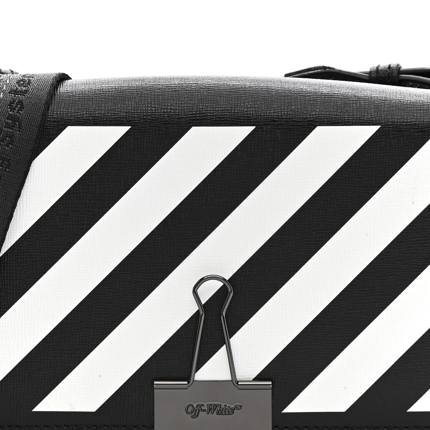 Saffiano Striped Mini Diag Binder Clip Bag Black White