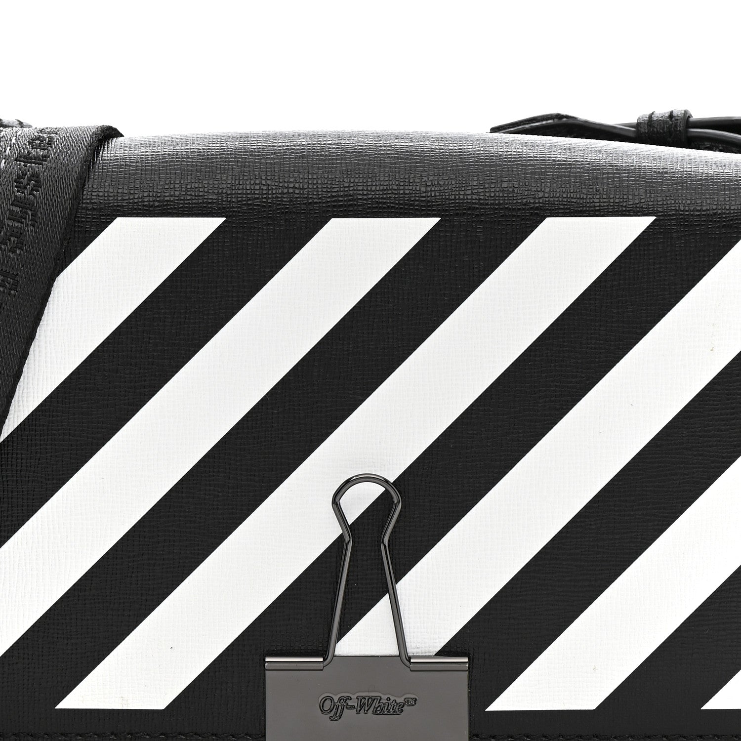 Off-White Saffiano Striped Mini Diag Binder Clip Bag Black White 8 of 11