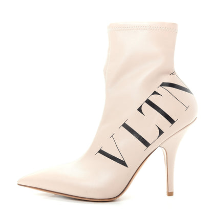 Valentino Garavani Eco Leather VLTN 100mm Sock Booties 37 Dust Pink Black 1 of 8