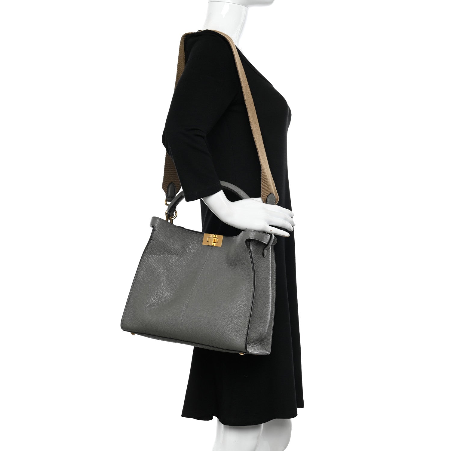 Fendi Cuoio Romano Selleria Bi-Color Medium Peekaboo X-Lite Moon Ghiaia 2 of 11
