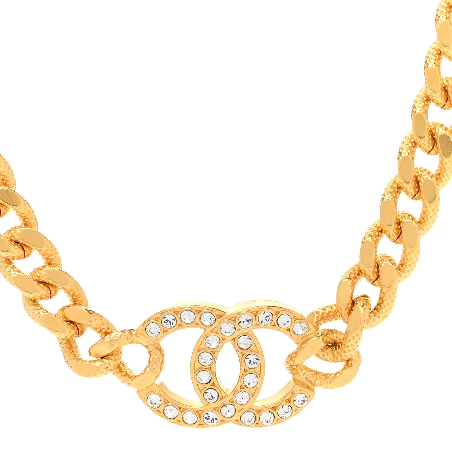 Crystal Chain Link CC Choker Necklace Gold