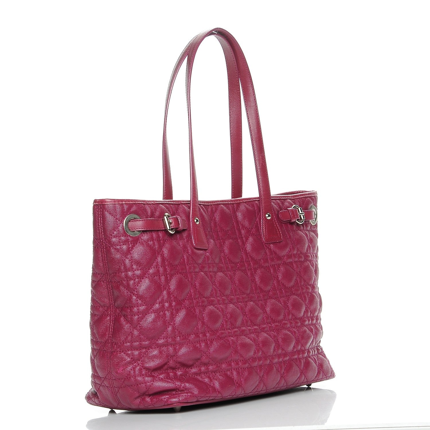 Christian Dior Coated Canvas Cannage Small Panarea Tote Fuchsia 3 of 7