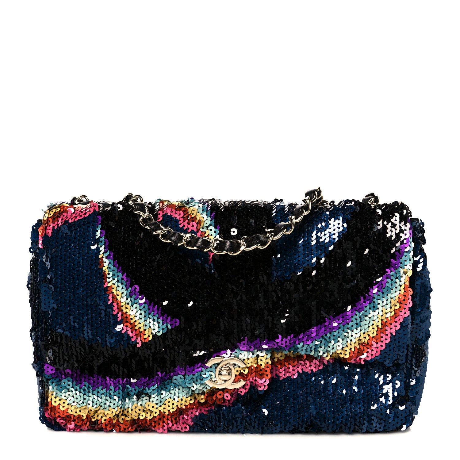 Chanel Sequin Medium Single Flap Blue Black Multicolor 1 of 11
