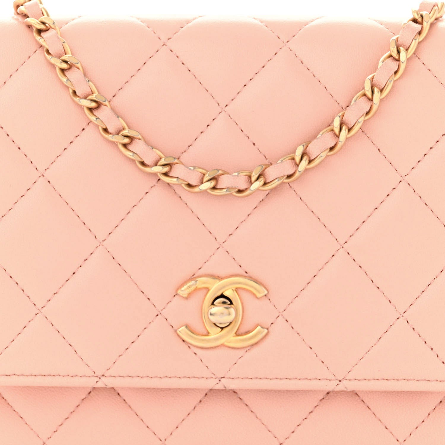 Chanel Lambskin Quilted Pearl Crush Wallet on Chain WOC Light Orange 9 of 14