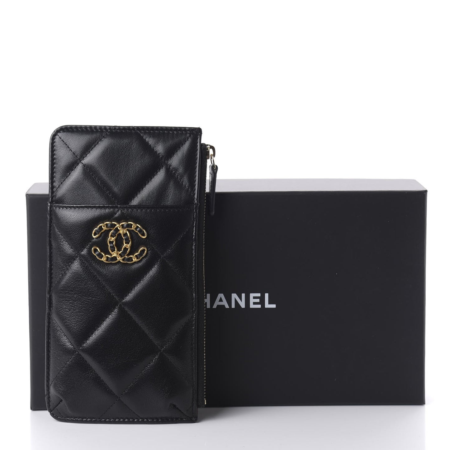 Goatskin Quilted 19 Flat Wallet Pouch Black