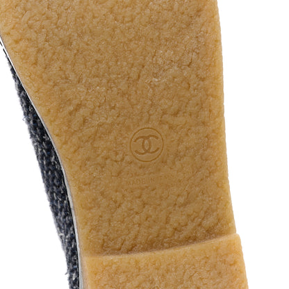 Chanel Tweed Calfskin Patent CC Lace Up Short Boots 38 Black Grey Dark Navy 6 of 9