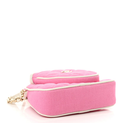 Chanel Canvas Calfskin Tennis Racket Clutch With Chain Pink White 4 of 11